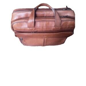 Solo New York Walker Brown Camel Leather Briefcase Laptop Rolling Travel Bag